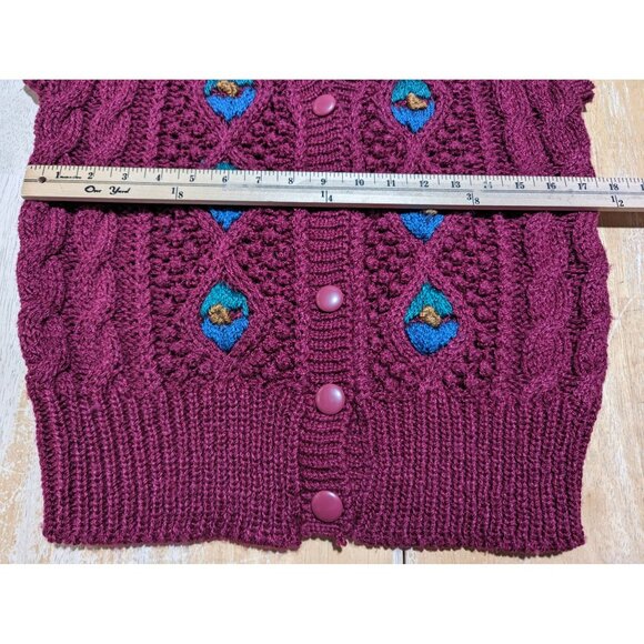 Weathervane hand knit Vintage Burgundy Blue Sleeveless Cardigan Size Large - Picture 7 of 8